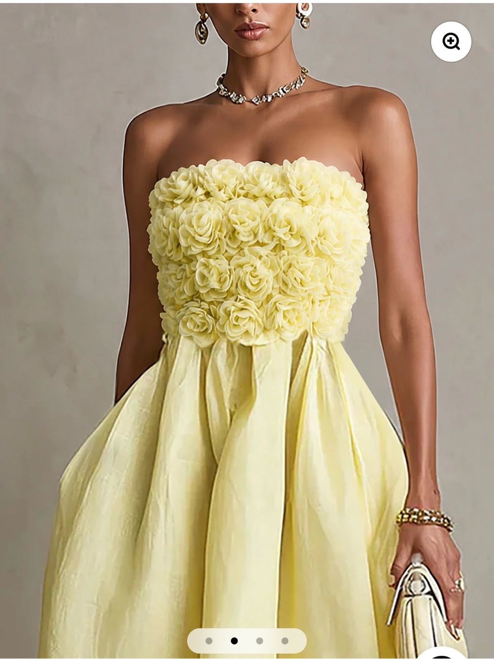 Elegant Strapless Floral Bust Midi Dress in Pale Yellow - Picture 2 of 12